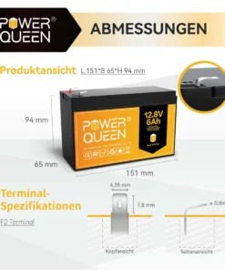 Μπαταριά Λιθίου Power Queen LiFe-PO4 12.8V 6AH