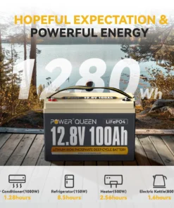 Μπαταριά Λιθίου Power Queen LiFe-PO4 12.8V 100Ah με 100A BMS