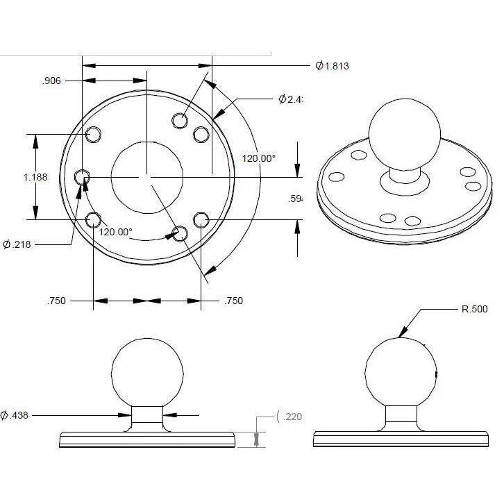 Fishing Accessories - Βάση Στήριξης Στρογγυλή RAM MOUNTS Βιδωτή Μέγεθος B 1″ 5 Βάση Στήριξης Στρογγυλή RAM MOUNTS Βιδωτή Μέγεθος B 1″
