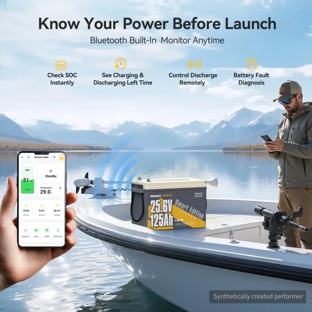 Fishing Accessories - Μπαταρία Λιθίου LiFePO4 24V 125Ah Marine Smart Bluetooth Power Queen Αυτοθερμαινόμενη 10 Μπαταρία Λιθίου LiFePO4 24V 125Ah Marine Smart Bluetooth Power Queen Αυτοθερμαινόμενη