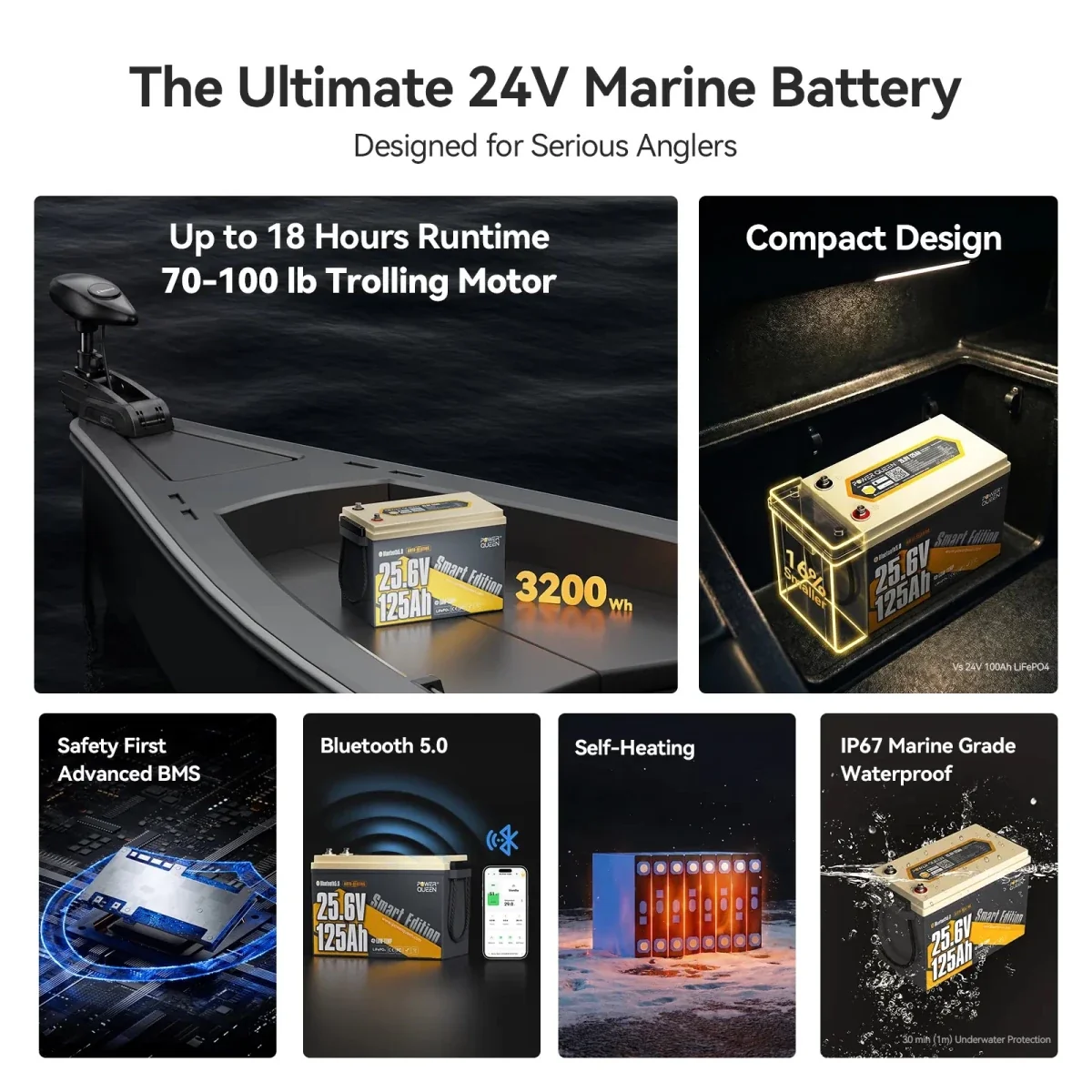 Fishing Accessories - Μπαταρία Λιθίου LiFePO4 24V 125Ah Marine Smart Bluetooth Power Queen Αυτοθερμαινόμενη 5 Μπαταρία Λιθίου LiFePO4 24V 125Ah Marine Smart Bluetooth Power Queen Αυτοθερμαινόμενη